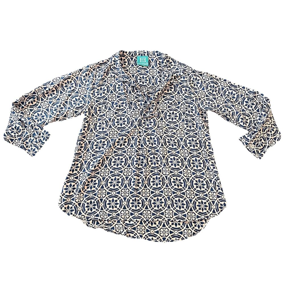Escapada Women’s Tunic Top XL Popover Henley Blue White